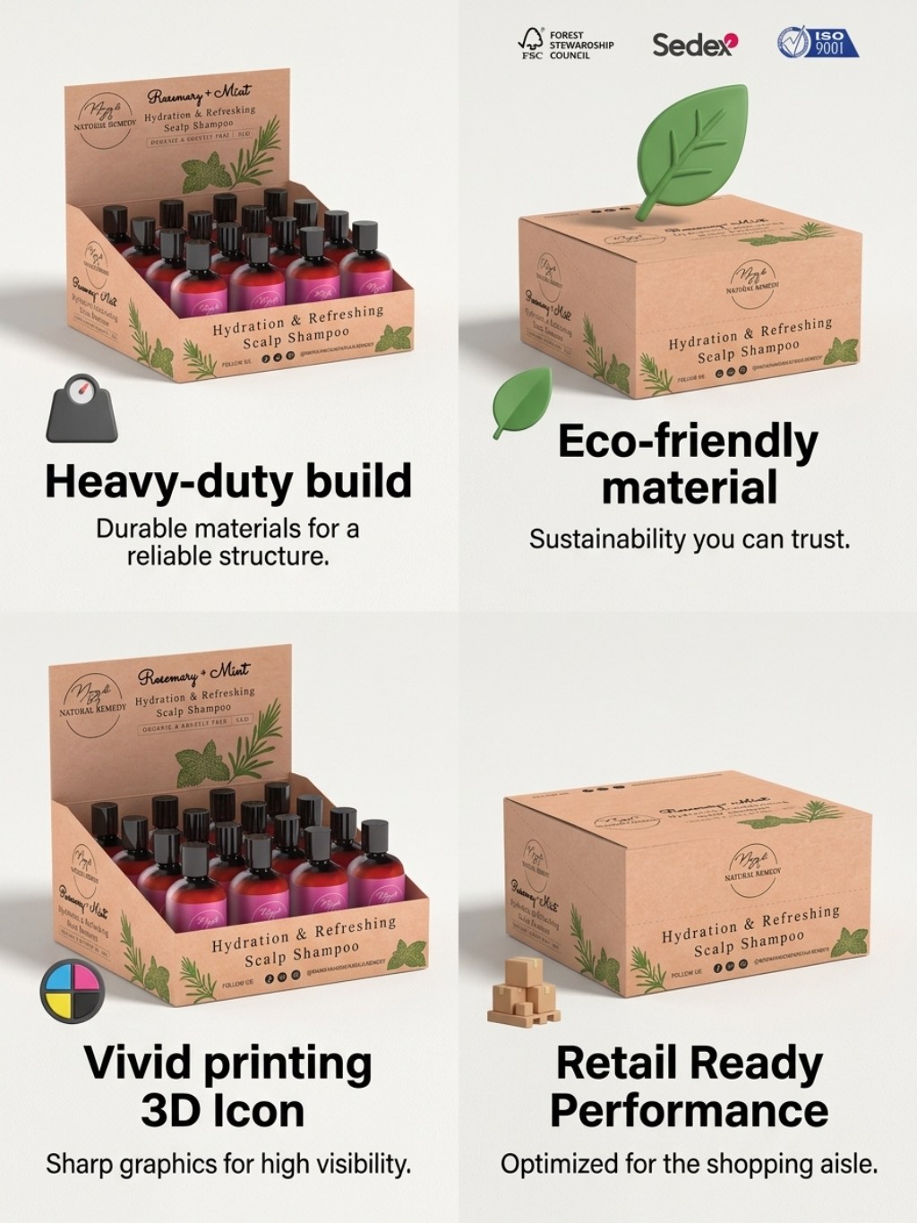 Custom Countertop Shampoo Bottle PDQ Display Box