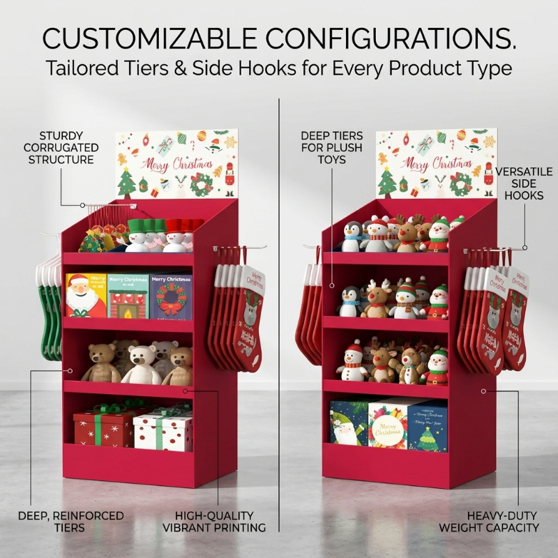 Custom 4-Tier Display Stand with Side Hooks