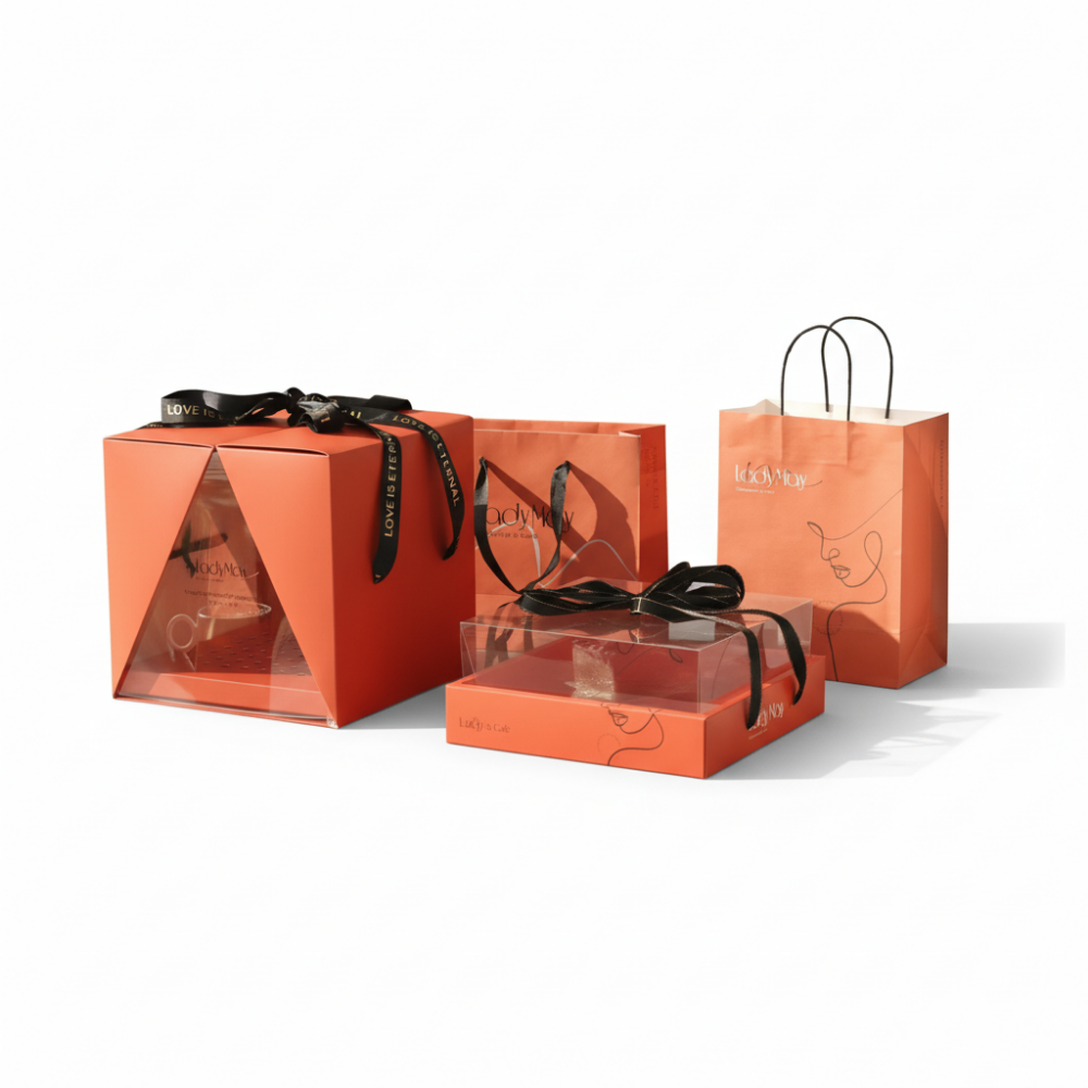 Custom Orange Clear Window Cake Box and Bakery Packaging Set - image 1