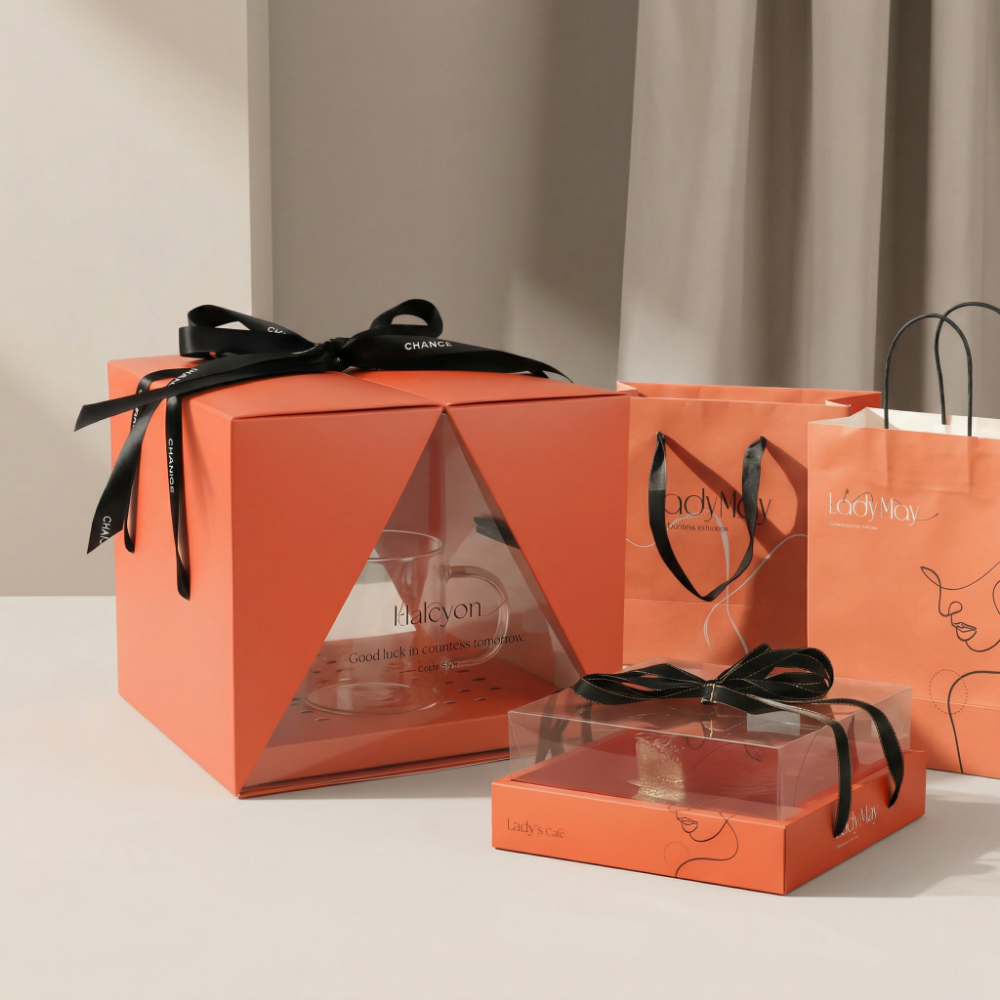 Custom Orange Clear Window Cake Box and Bakery Packaging Set - image 5
