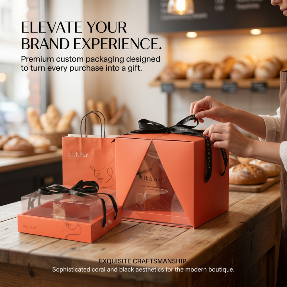 Custom Orange Clear Window Cake Box and Bakery Packaging Set - image 7