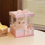 Custom Pink Clear Birthday Cake Box with Ribbon - image 2