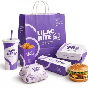 Custom Purple Burger Takeaway Packaging Set