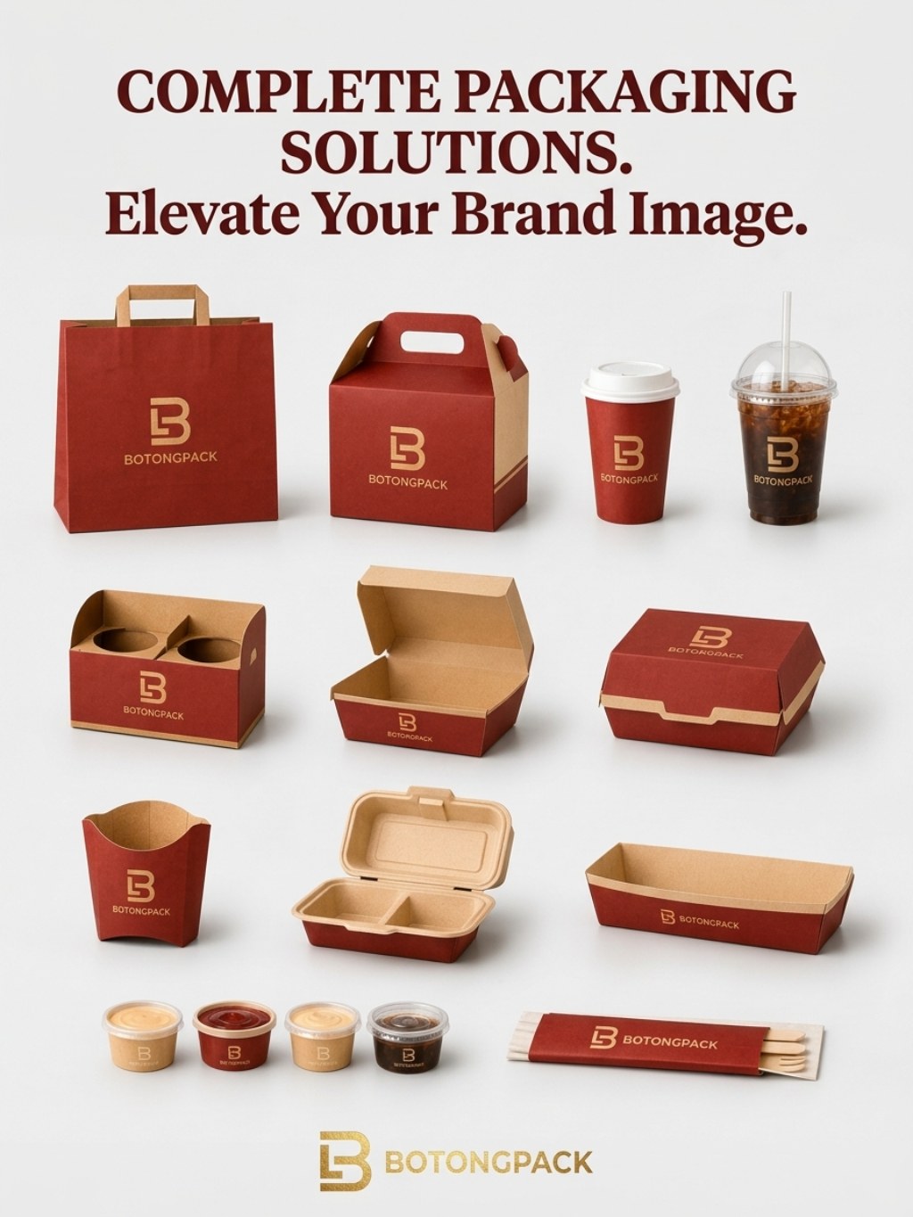 Custom Red Fast Food Takeaway Packaging Set